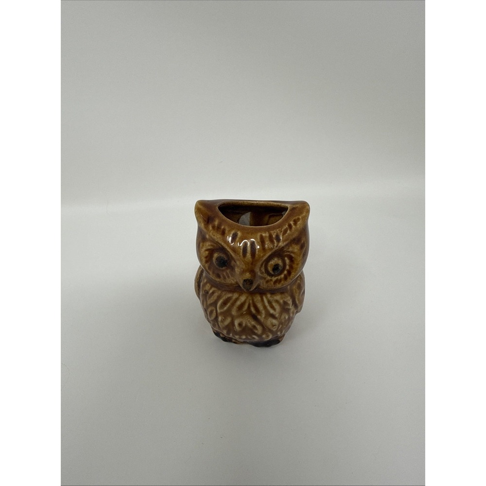 Vintage MCM Owl Toothpick Holder Ceramic Brown 1970s Japan